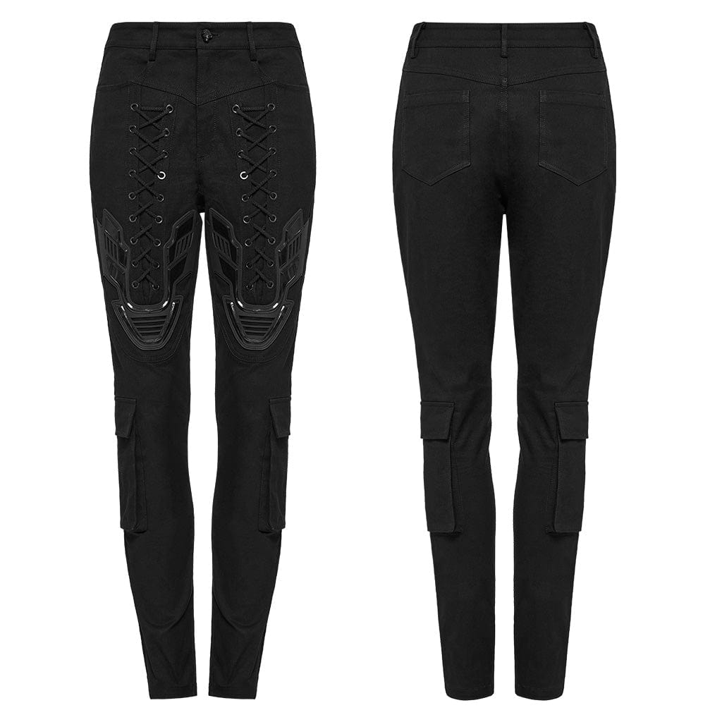 PUNK RAVE Women's Cyberpunk Strappy Big-pocket Leggings