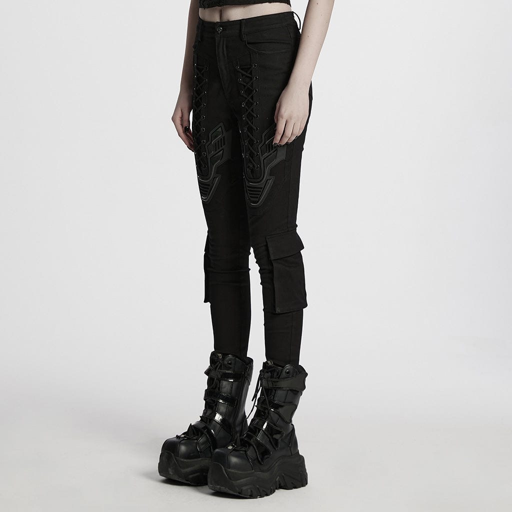 PUNK RAVE Women's Cyberpunk Strappy Big-pocket Leggings