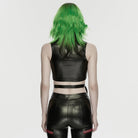 PUNK RAVE Women's Cyberpunk Studded Cutout Strappy Crop Top Black-Red