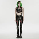 PUNK RAVE Women's Cyberpunk Studded Cutout Strappy Crop Top Black-Red