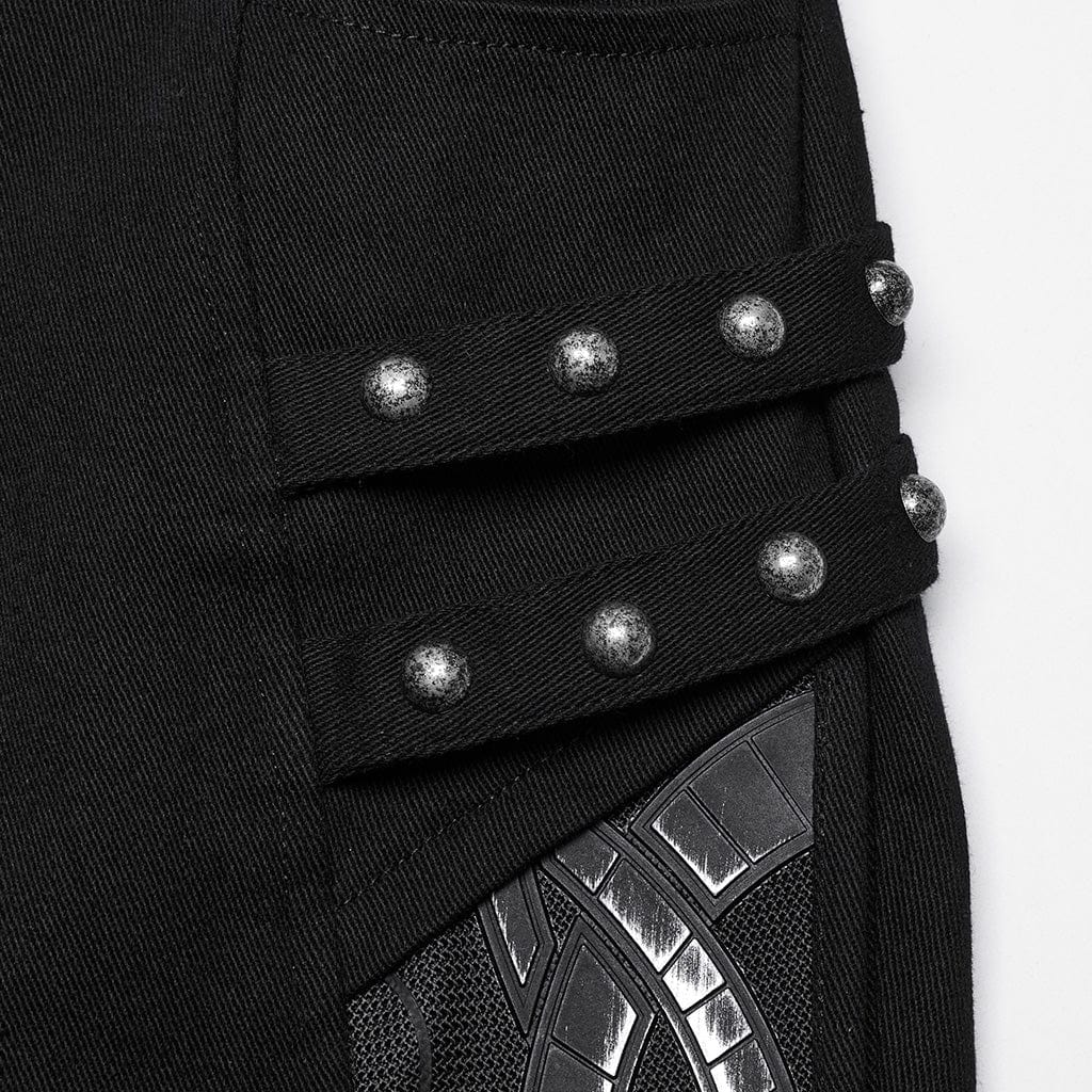 PUNK RAVE Women's Cyberpunk Studded Pleated Leggings