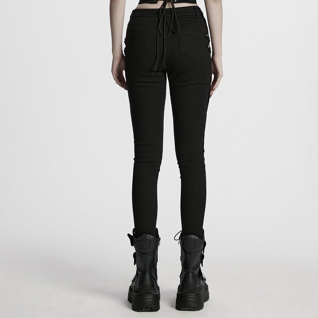 PUNK RAVE Women's Cyberpunk Studded Pleated Leggings