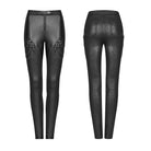 PUNK RAVE Women's Goth Faux Leather Skinny Leggings With Metal Chains