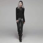 PUNK RAVE Women's Goth Faux Leather Skinny Leggings With Metal Chains