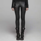 PUNK RAVE Women's Goth Faux Leather Skinny Leggings With Metal Chains