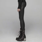 PUNK RAVE Women's Goth Faux Leather Skinny Leggings With Metal Chains
