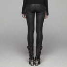 PUNK RAVE Women's Goth Faux Leather Skinny Leggings With Metal Chains