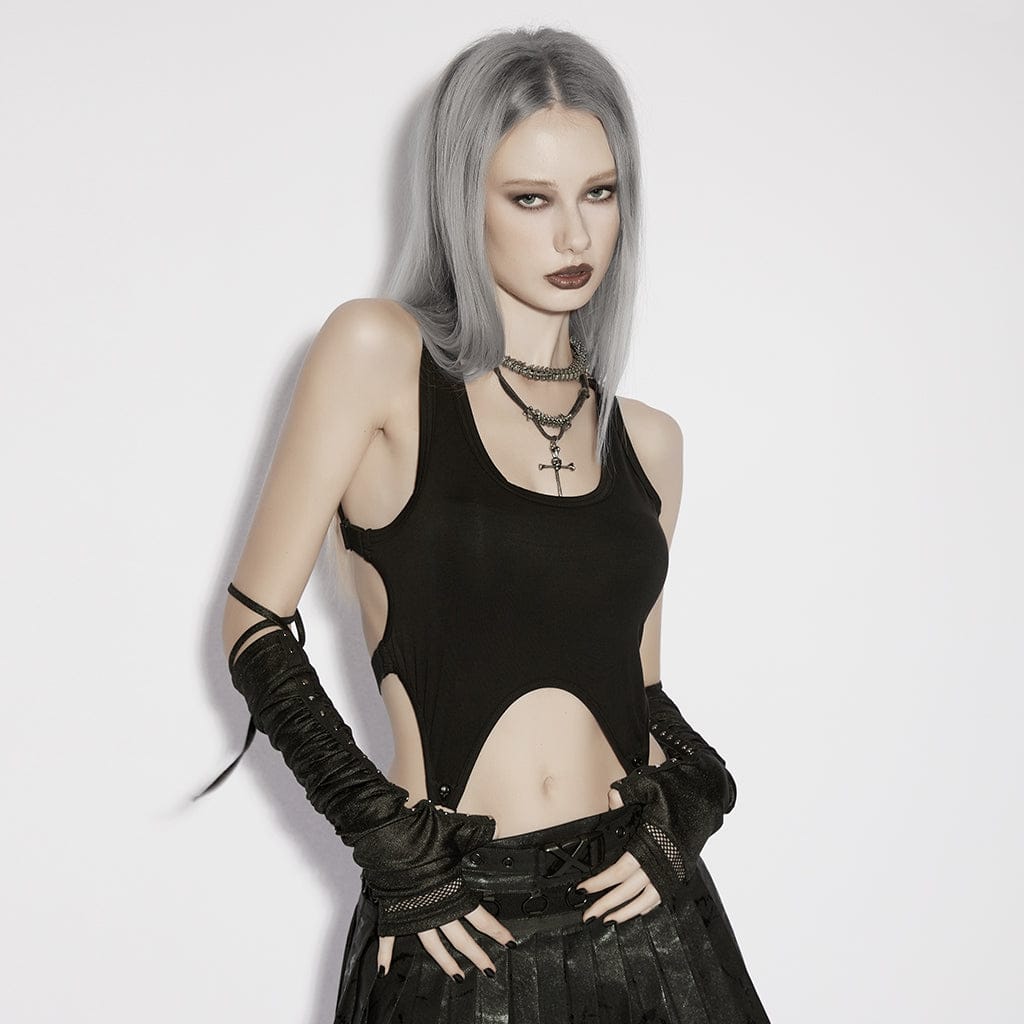 PUNK RAVE Women's Gothic Adjustable Strap Cutout Tank Top