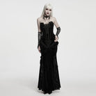 PUNK RAVE Women's Gothic Applique Beaded Long Gloves Black