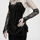 PUNK RAVE Women's Gothic Applique Beaded Long Gloves Black