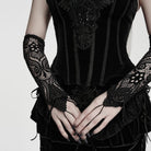 PUNK RAVE Women's Gothic Applique Beaded Long Gloves Black