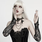 PUNK RAVE Women's Gothic Applique Beaded Long Gloves Black