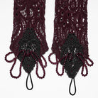 PUNK RAVE Women's Gothic Applique Beaded Long Gloves Red