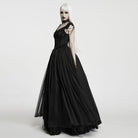 PUNK RAVE Women's Gothic Applique Chained Sleeveless Maxi Dress Black