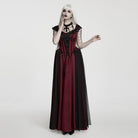 PUNK RAVE Women's Gothic Applique Chained Sleeveless Maxi Dress Black-Red