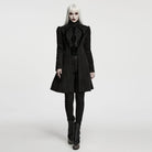 PUNK RAVE Women's Gothic Applique Lace-up Zipper Front Coat Black