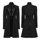 PUNK RAVE Women's Gothic Applique Lace-up Zipper Front Coat Black