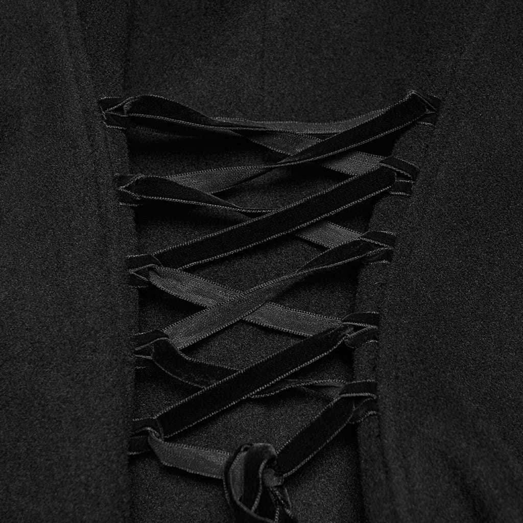 PUNK RAVE Women's Gothic Applique Lace-up Zipper Front Coat Black-Red