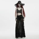 PUNK RAVE Women's Gothic Applique Rose Wide Brim Straw Hat