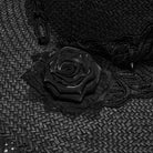 PUNK RAVE Women's Gothic Applique Rose Wide Brim Straw Hat