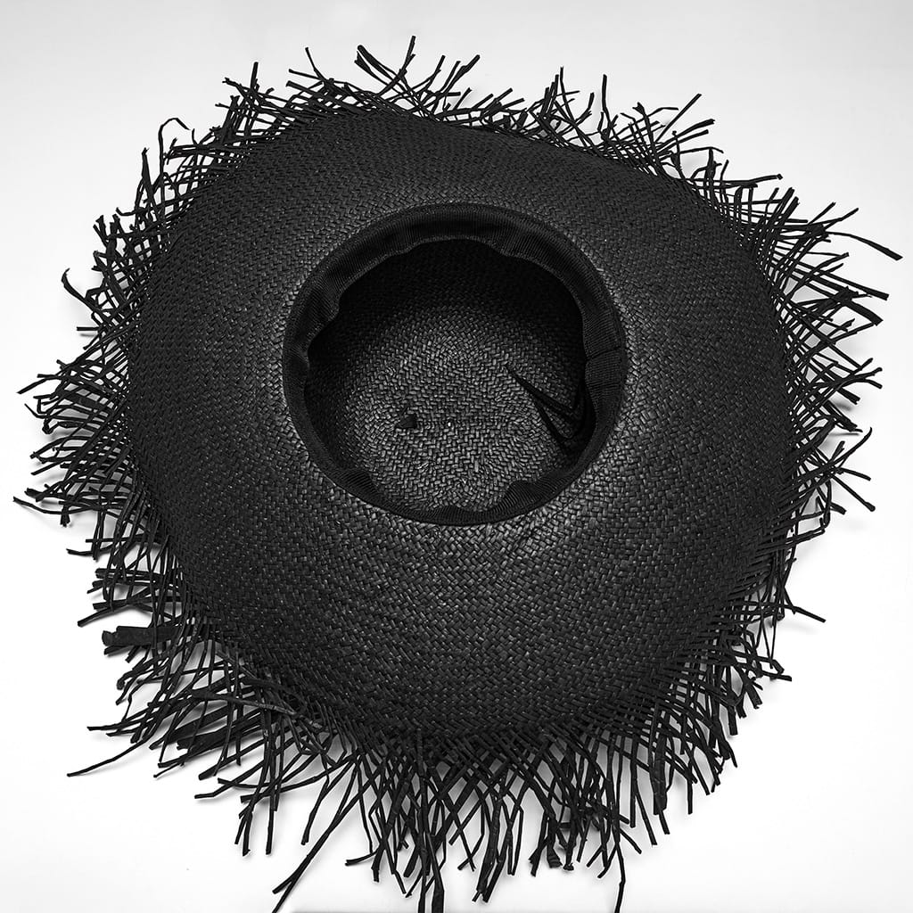 PUNK RAVE Women's Gothic Applique Rose Wide Brim Straw Hat