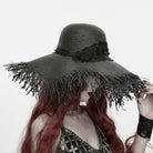 PUNK RAVE Women's Gothic Applique Rose Wide Brim Straw Hat