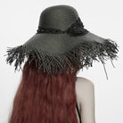 PUNK RAVE Women's Gothic Applique Rose Wide Brim Straw Hat