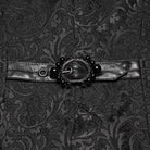 PUNK RAVE Women's Gothic Asymmetric Buckle Strap Jacquard Long Sleeve Jacket