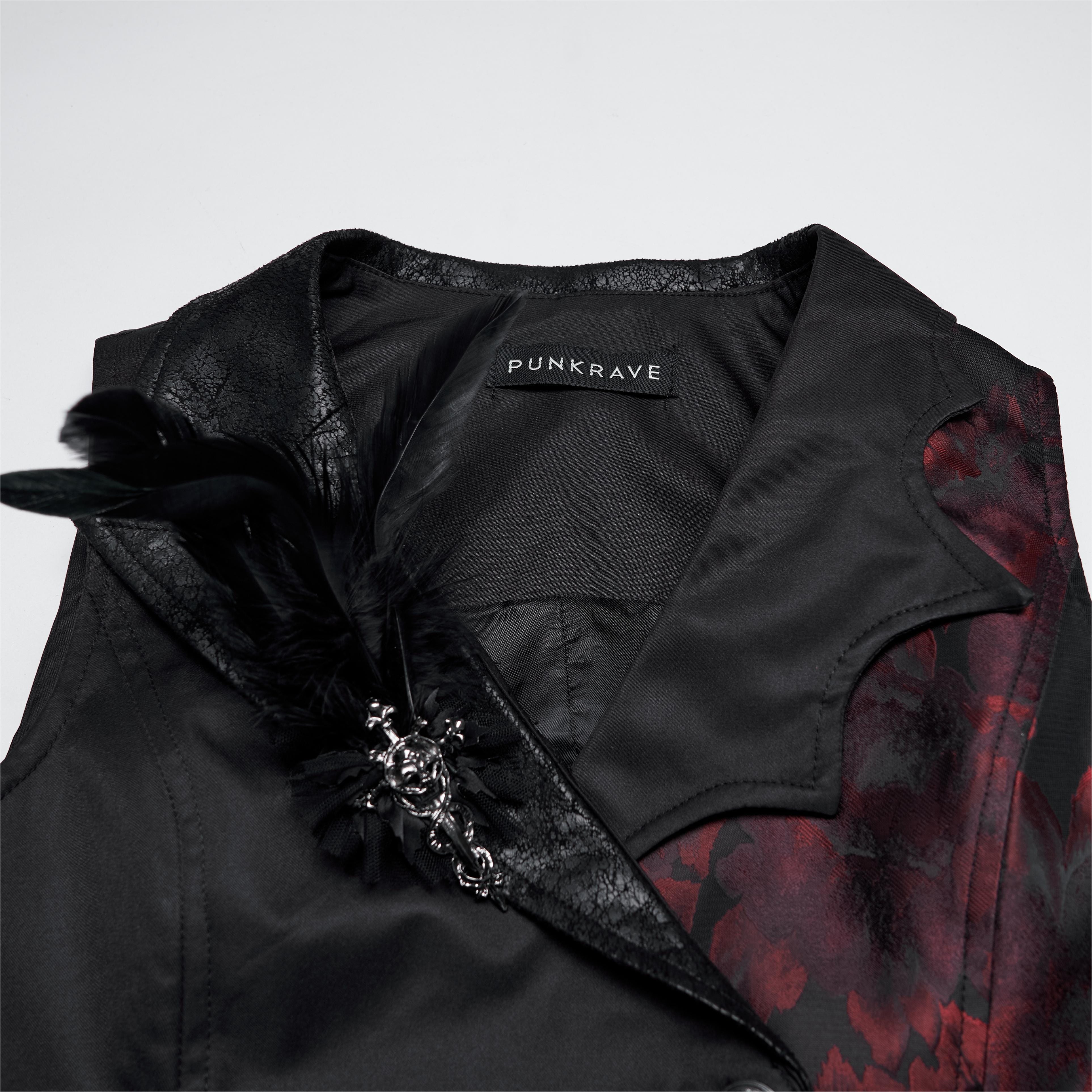 PUNK RAVE Women's Gothic Asymmetric Floral Bat Wing Collar Vest with Detachable Brooch