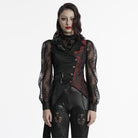 PUNK RAVE Women's Gothic Asymmetric Floral Bat Wing Collar Vest with Detachable Brooch