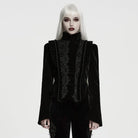 PUNK RAVE Women's Gothic Asymmetric Lace-up Lapel Velvet Coat Black