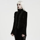 PUNK RAVE Women's Gothic Asymmetric Lace-up Lapel Velvet Coat Black