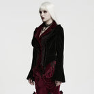 PUNK RAVE Women's Gothic Asymmetric Lace-up Lapel Velvet Coat Black-Red