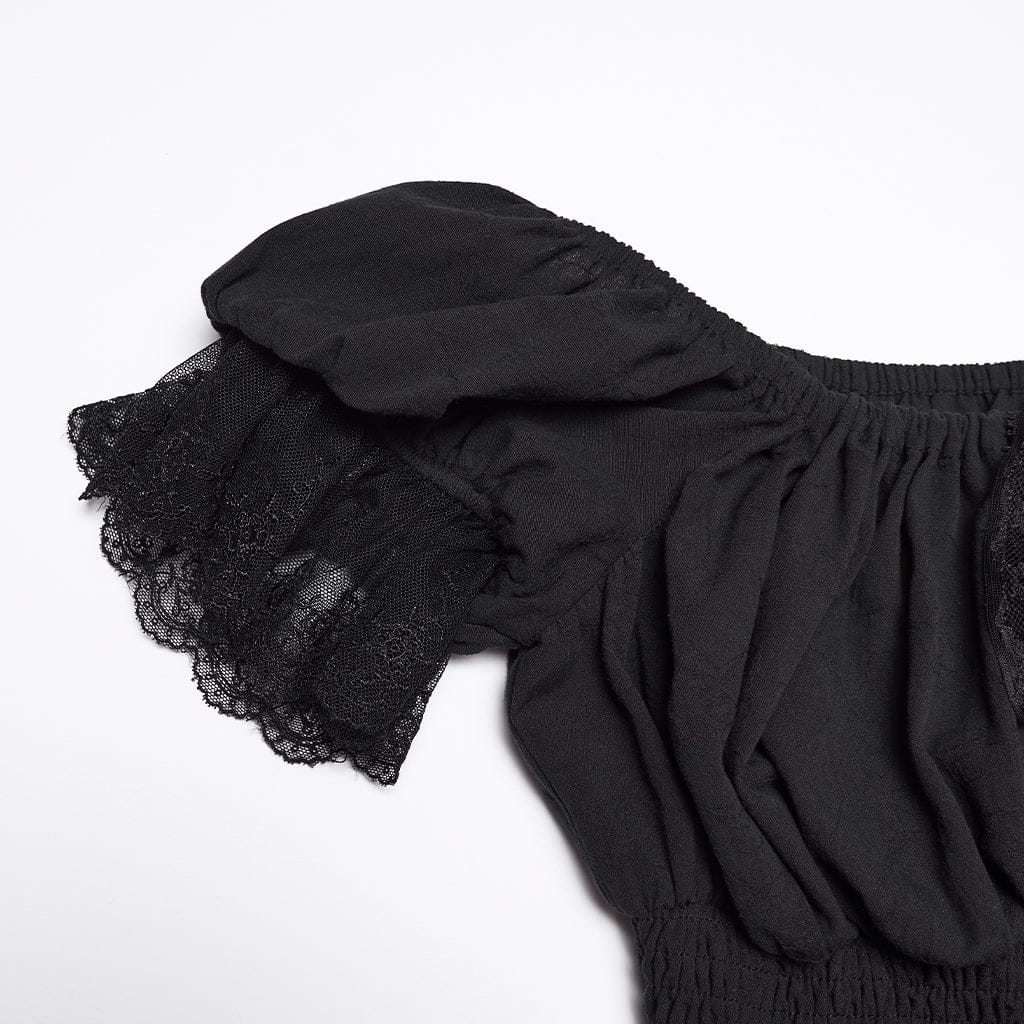 PUNK RAVE Women's Gothic Asymmetric Ruffled Off Shoulder Dress