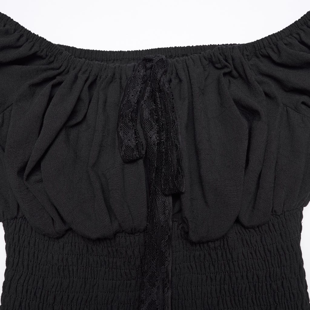 PUNK RAVE Women's Gothic Asymmetric Ruffled Off Shoulder Dress