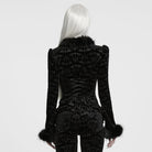 PUNK RAVE Women's Gothic Bat Jacquard Faux Fur Trim Velvet Long Sleeve Top