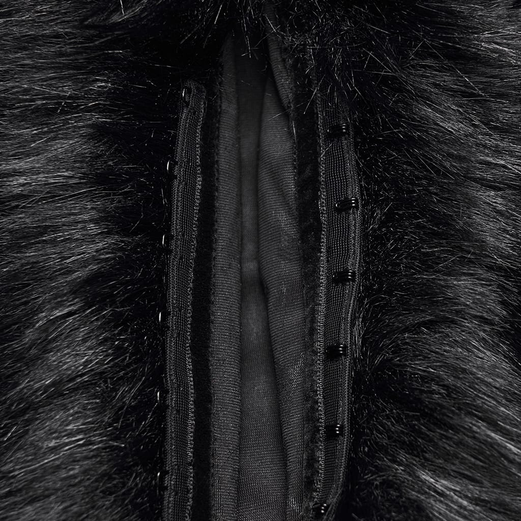 PUNK RAVE Women's Gothic Bat Jacquard Faux Fur Trim Velvet Long Sleeve Top
