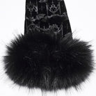PUNK RAVE Women's Gothic Bat Jacquard Faux Fur Trim Velvet Long Sleeve Top