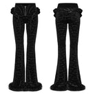 PUNK RAVE Women's Gothic Bat Jacquard Ruffle Trim Velvet Flare Pants