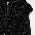 PUNK RAVE Women's Gothic Bat Jacquard Ruffle Trim Velvet Flare Pants