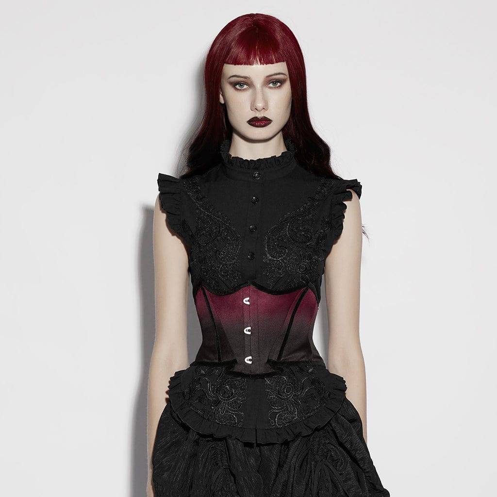 PUNK RAVE Women's Gothic Bat Shape Lace-up Underbust Corset Black-Red