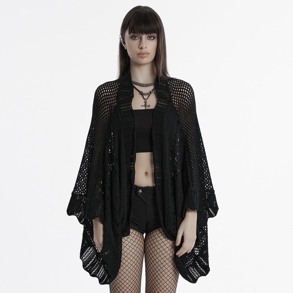 PUNK RAVE Women's Gothic Batwing Sleeved Knitted Cardigan