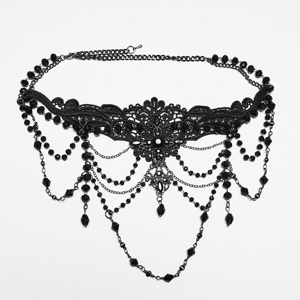 PUNK RAVE Women's Gothic Beaded Chained Lace Choker