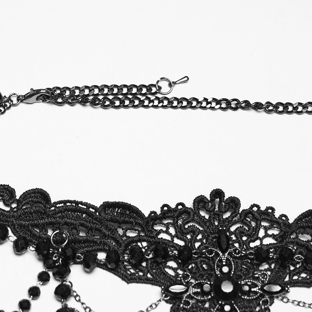 PUNK RAVE Women's Gothic Beaded Chained Lace Choker
