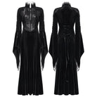 PUNK RAVE Women's Gothic Beaded Flare Sleeved Maxi Dress Witch Dress