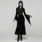 PUNK RAVE Women's Gothic Beaded Flare Sleeved Maxi Dress Witch Dress