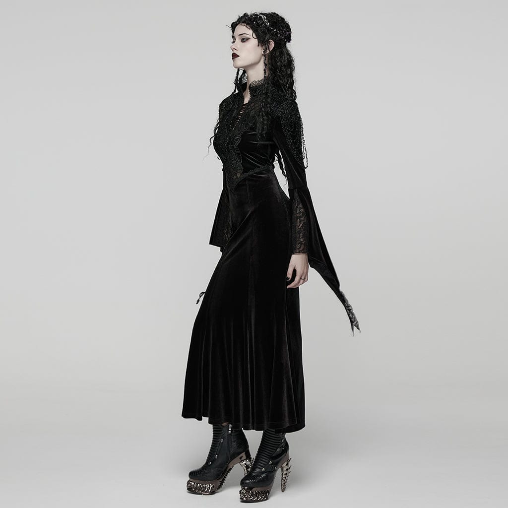 PUNK RAVE Women's Gothic Beaded Flare Sleeved Maxi Dress Witch Dress