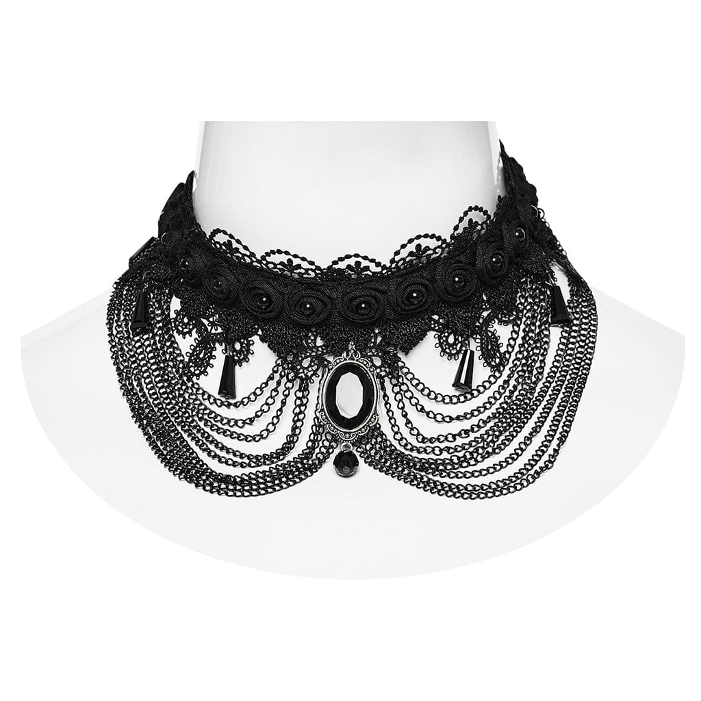 PUNK RAVE Women's Gothic Beaded Lace Choker