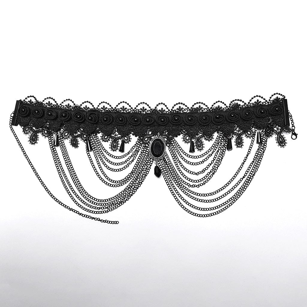 PUNK RAVE Women's Gothic Beaded Lace Choker