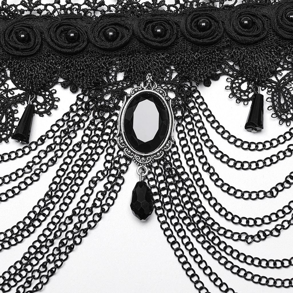 PUNK RAVE Women's Gothic Beaded Lace Choker